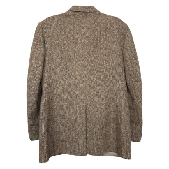 SOLD Vtg Harris Tweed Herringbone Blazer Size 38 R Brown Single Breast 70s 80s - Picture 2 of 9